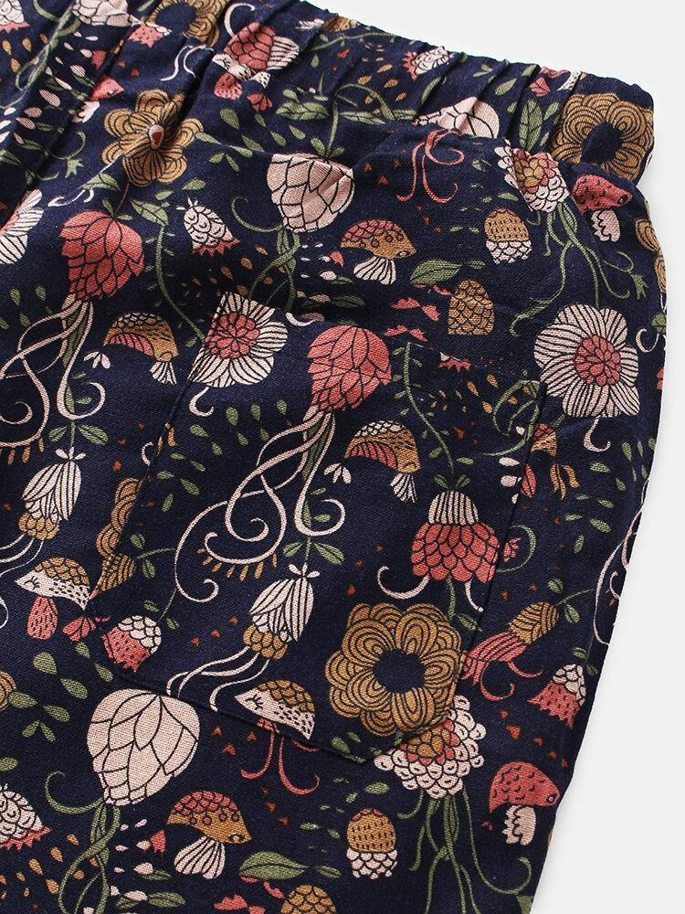 Bomull Mäns Blommönster Pocket Dragsko Casual Shorts