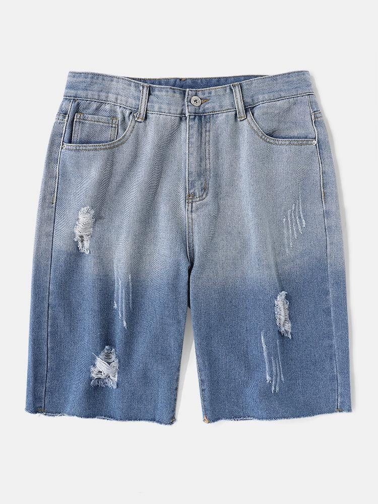 Denim Gradientfickor För Män Lösa Bekväma Casual Shorts