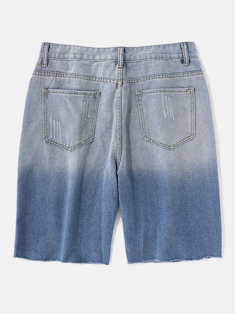 Denim Gradientfickor För Män Lösa Bekväma Casual Shorts