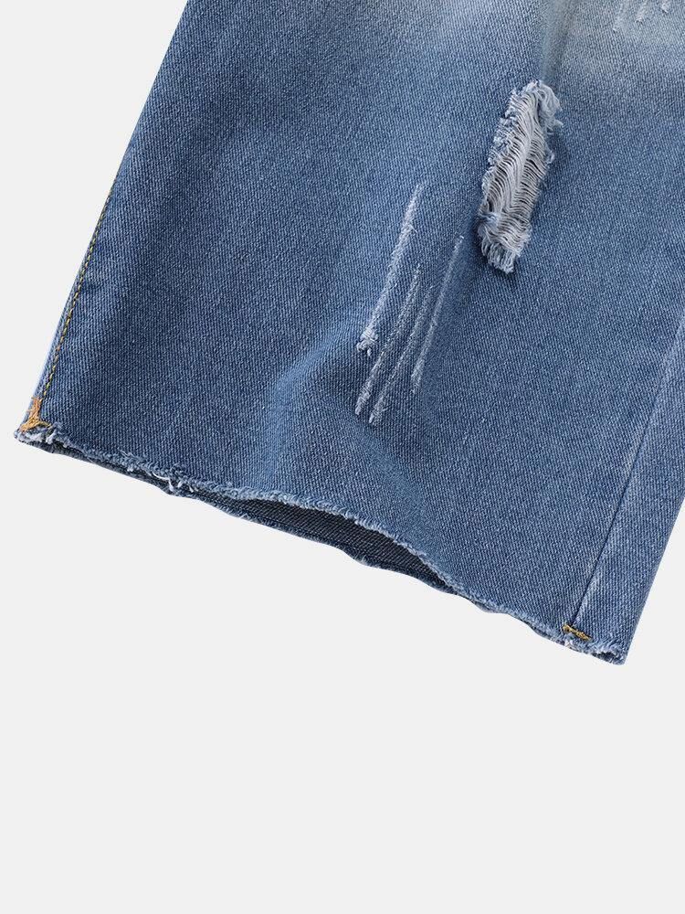 Denim Gradientfickor För Män Lösa Bekväma Casual Shorts