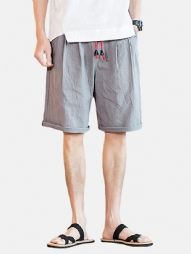 Enfärgad Elastisk Midja Dragsko För Män Casual Shorts