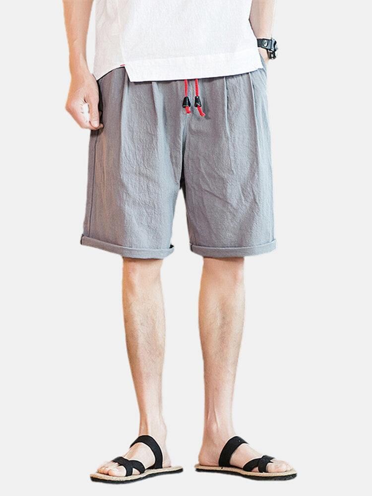 Enfärgad Elastisk Midja Dragsko För Män Casual Shorts