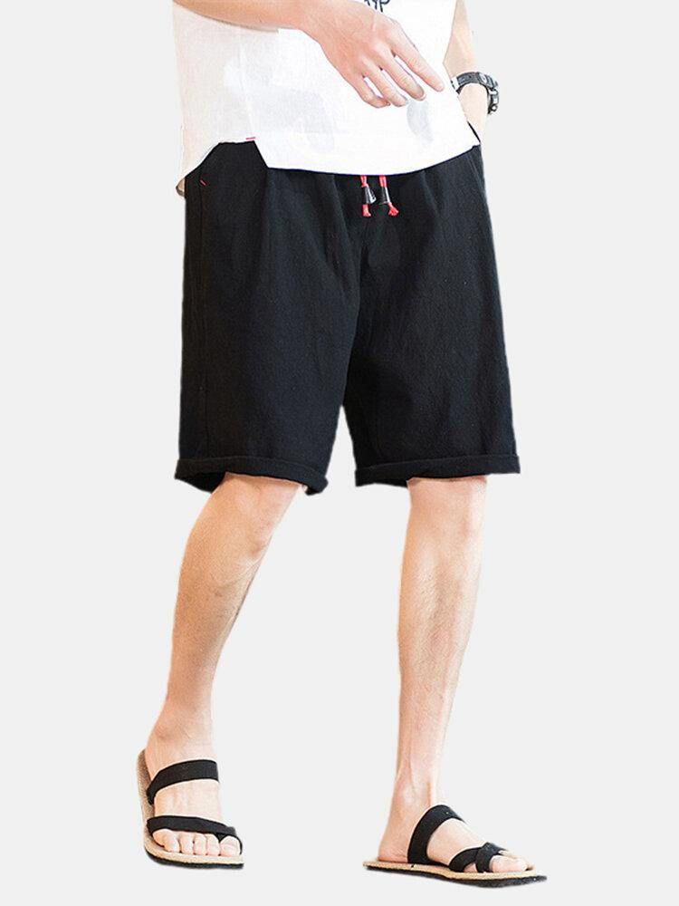 Enfärgad Elastisk Midja Dragsko För Män Casual Shorts