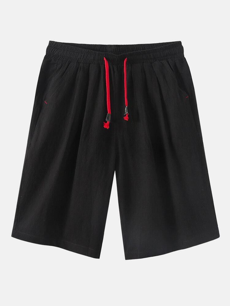 Enfärgad Elastisk Midja Dragsko För Män Casual Shorts