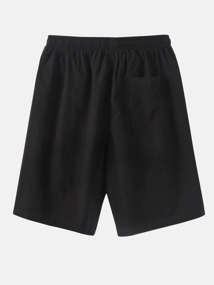 Enfärgad Elastisk Midja Dragsko För Män Casual Shorts