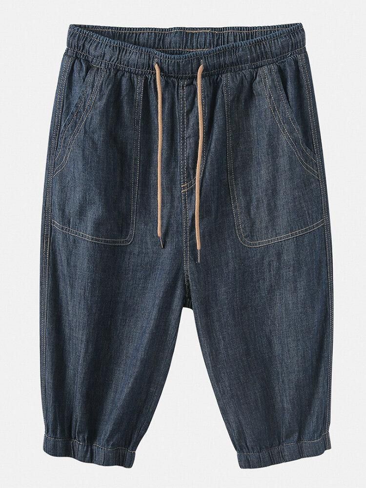 Enkla Jeans Med Flera Fickor Och Dragsko För Män