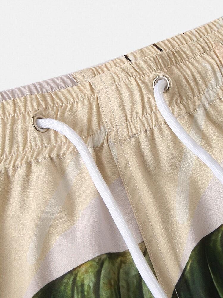 Fritidsväxter För Män Lämnar Tryck Tropiska Shorts Med Dragsko