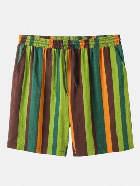 Herr Bomull Andas Färgglada Randiga Dragsko Casual Shorts