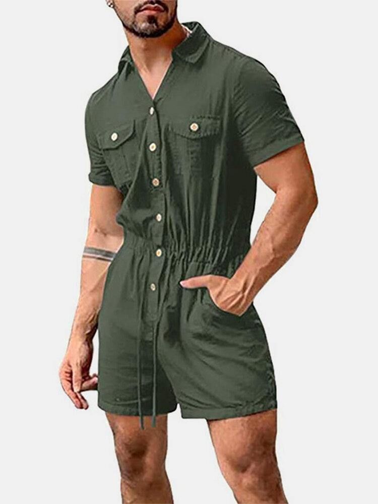 Herr Bomull Enfärgad Multificka Casual Kortärmade Shorts Jumpsuits