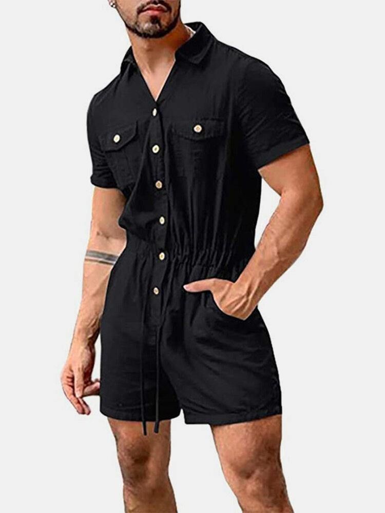 Herr Bomull Enfärgad Multificka Casual Kortärmade Shorts Jumpsuits