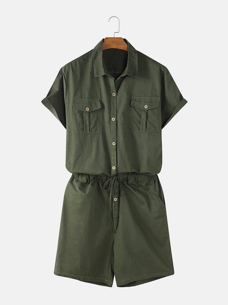 Herr Bomull Enfärgad Multificka Casual Kortärmade Shorts Jumpsuits