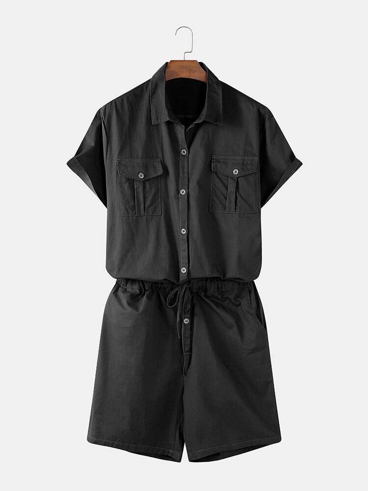 Herr Bomull Enfärgad Multificka Casual Kortärmade Shorts Jumpsuits