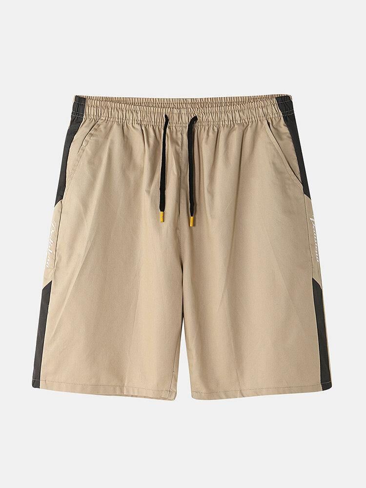 Herr Bomull Sidobokstavstryck Kontrastfärg Casual Shorts Med Ficka