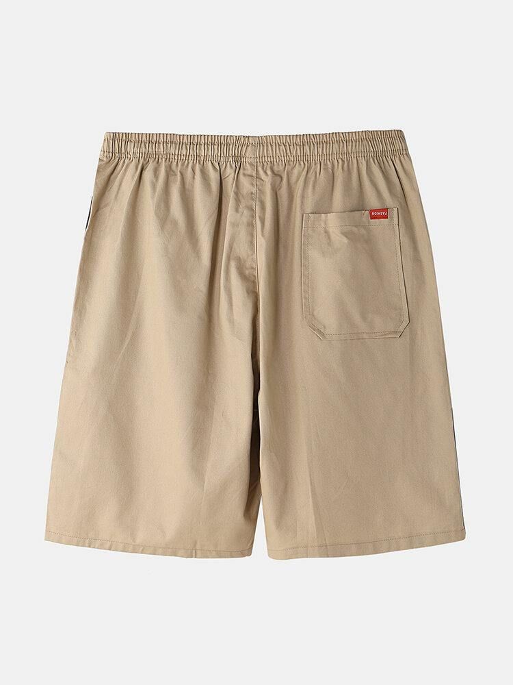 Herr Bomull Sidobokstavstryck Kontrastfärg Casual Shorts Med Ficka