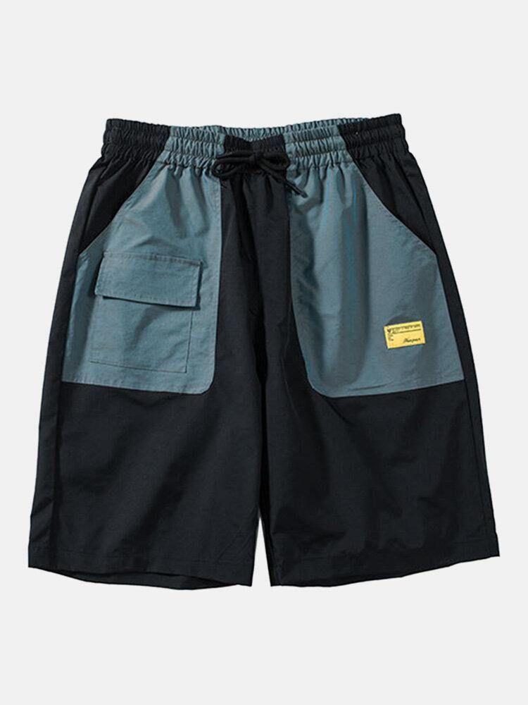 Herr Casual Elastisk Midja Färg Blockfickor Cargo Shorts