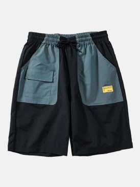 Herr Casual Elastisk Midja Färg Blockfickor Cargo Shorts