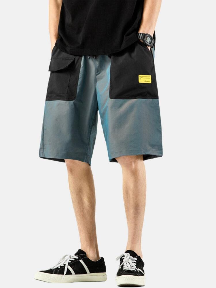 Herr Casual Elastisk Midja Färg Blockfickor Cargo Shorts