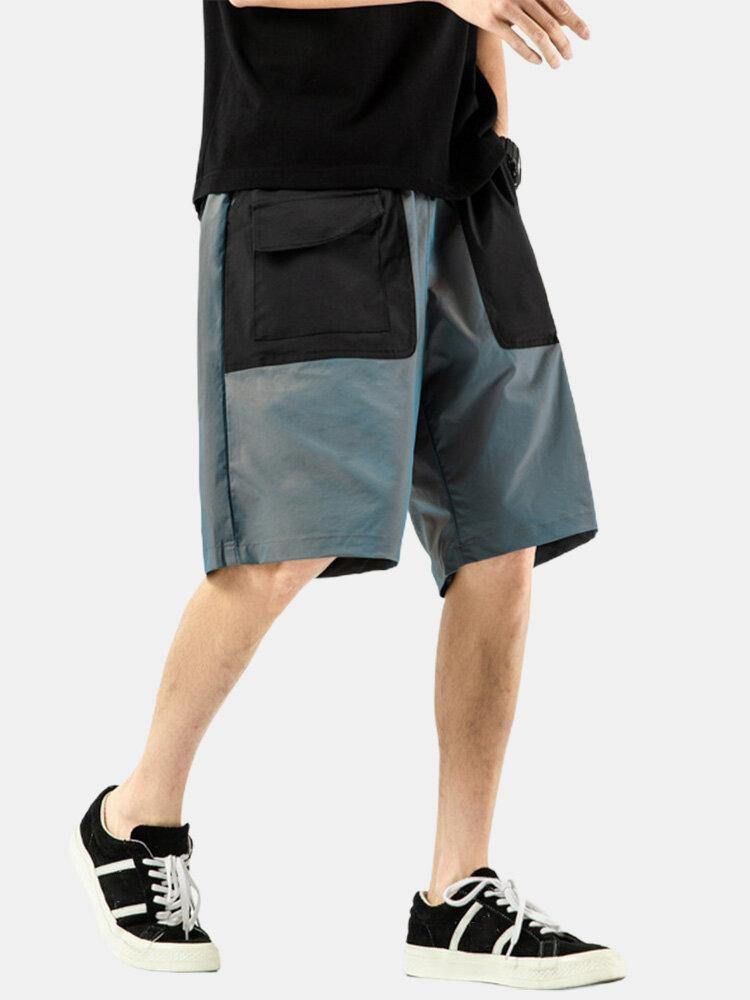 Herr Casual Elastisk Midja Färg Blockfickor Cargo Shorts