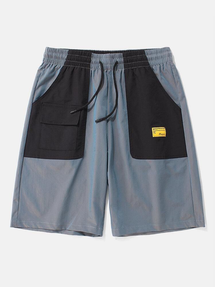 Herr Casual Elastisk Midja Färg Blockfickor Cargo Shorts