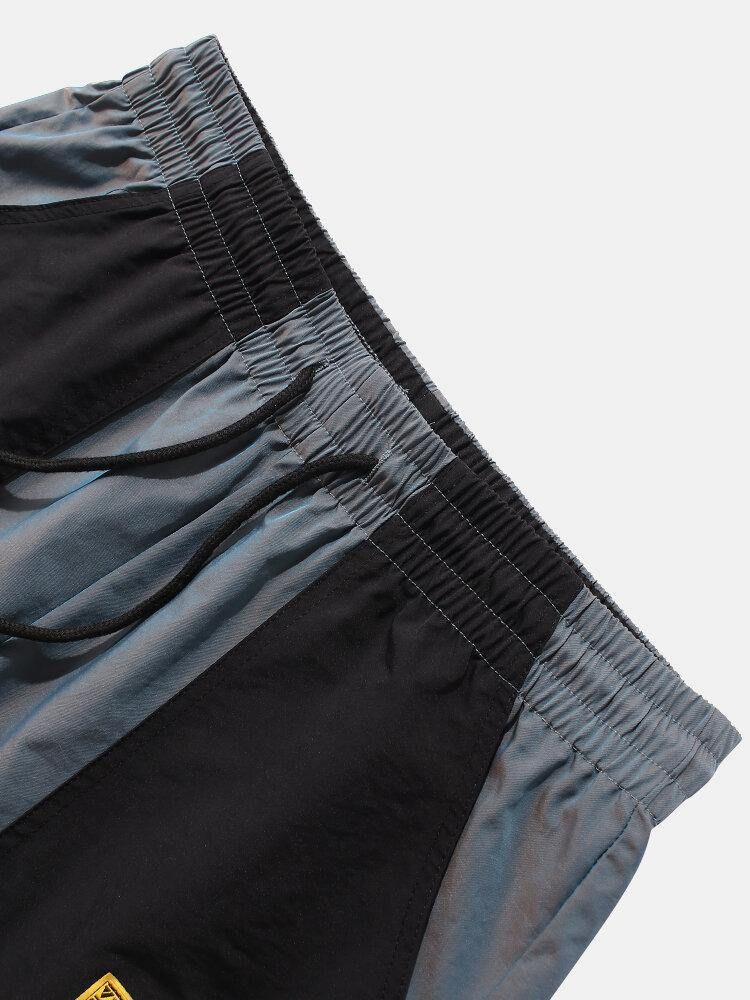 Herr Casual Elastisk Midja Färg Blockfickor Cargo Shorts