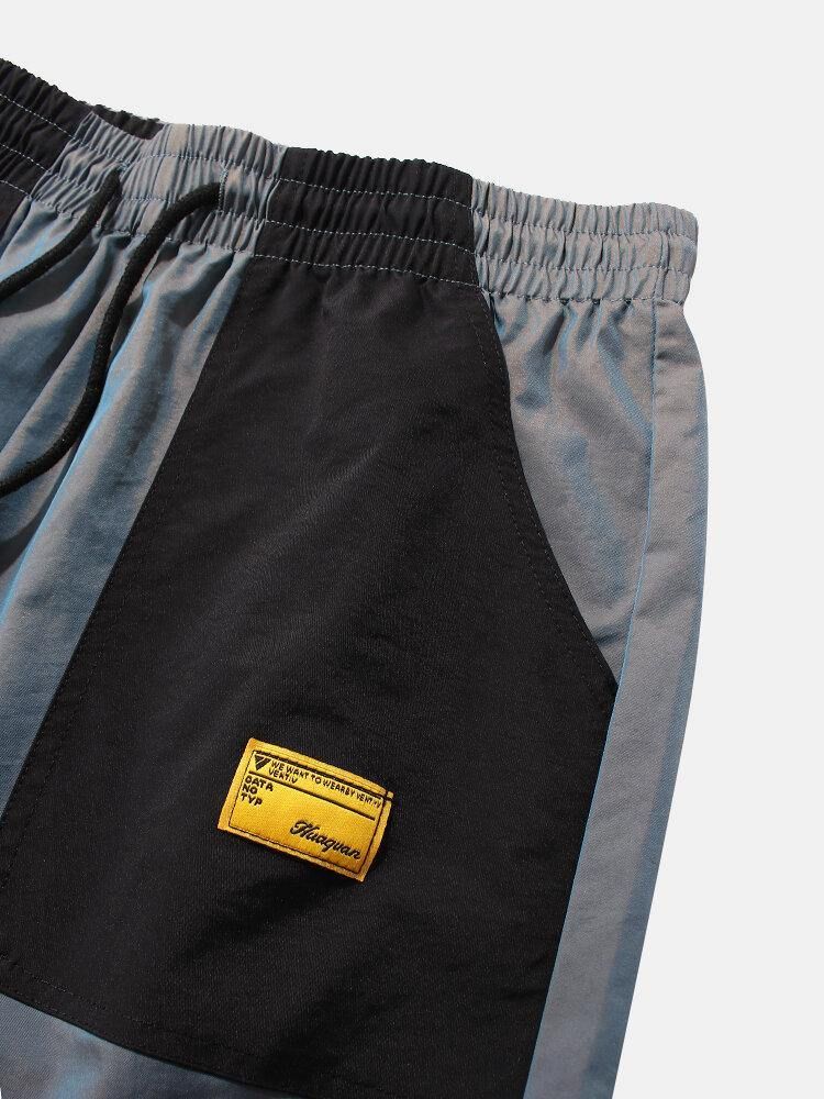 Herr Casual Elastisk Midja Färg Blockfickor Cargo Shorts