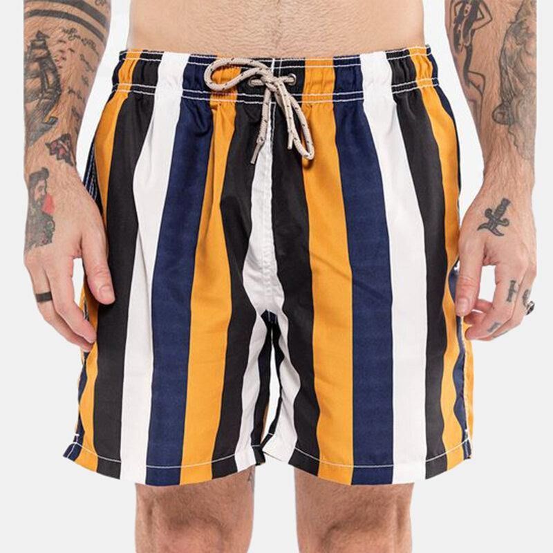 Herr Färgglada Randiga Shorts Snabbtorkande Nätfoder Medellång Strand Semester Badbyxor Shorts