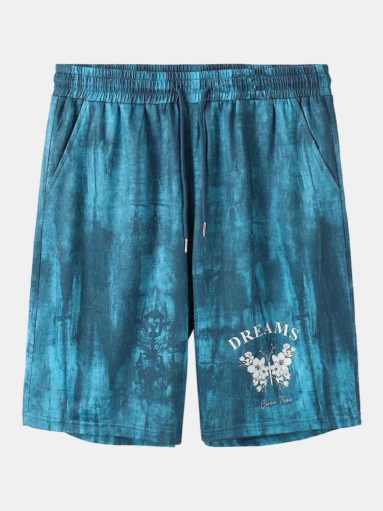 Herr Tie Dye Flower Print Elastiska Midja Shorts