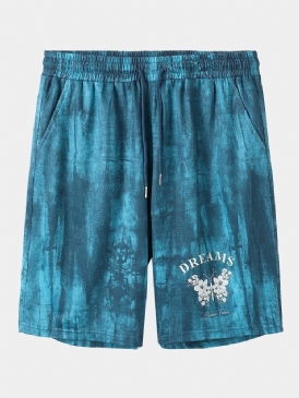 Herr Tie Dye Flower Print Elastiska Midja Shorts