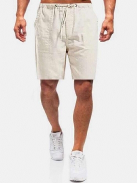 Män Casual Flax Andas Passform Bekväma Enfärgade Shorts