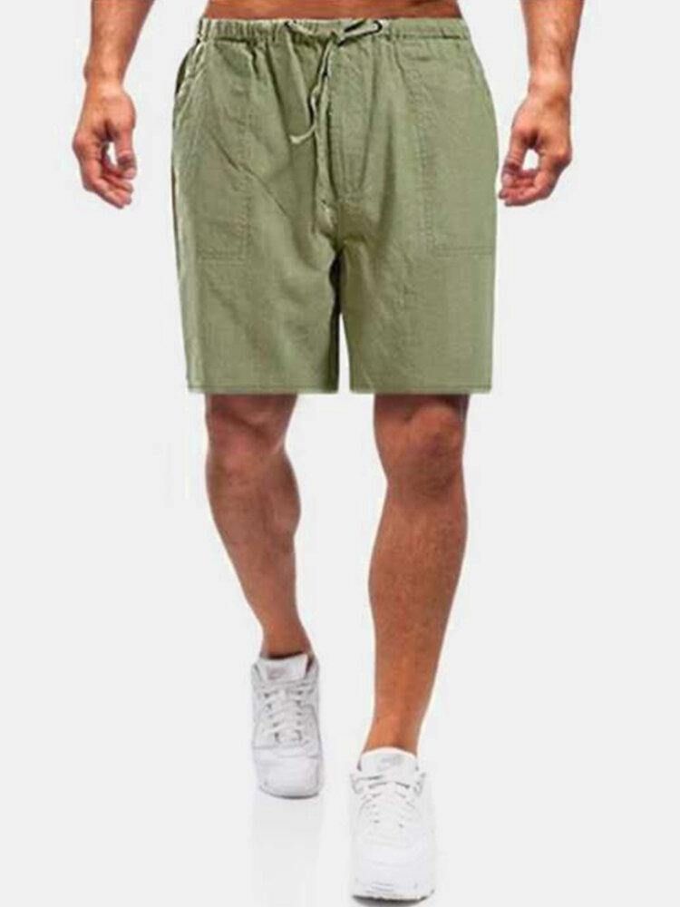 Män Casual Flax Andas Passform Bekväma Enfärgade Shorts