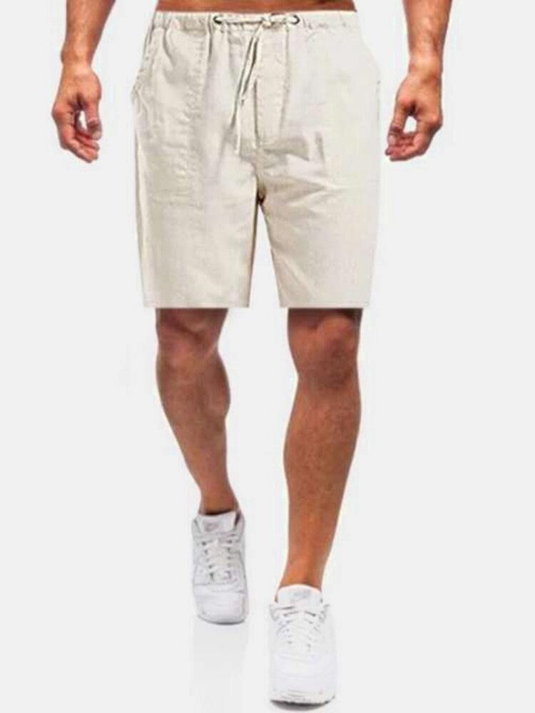 Män Casual Flax Andas Passform Bekväma Enfärgade Shorts