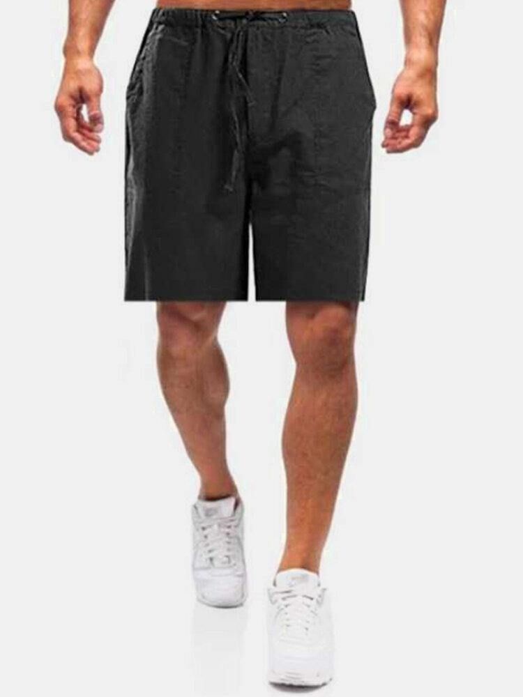 Män Casual Flax Andas Passform Bekväma Enfärgade Shorts