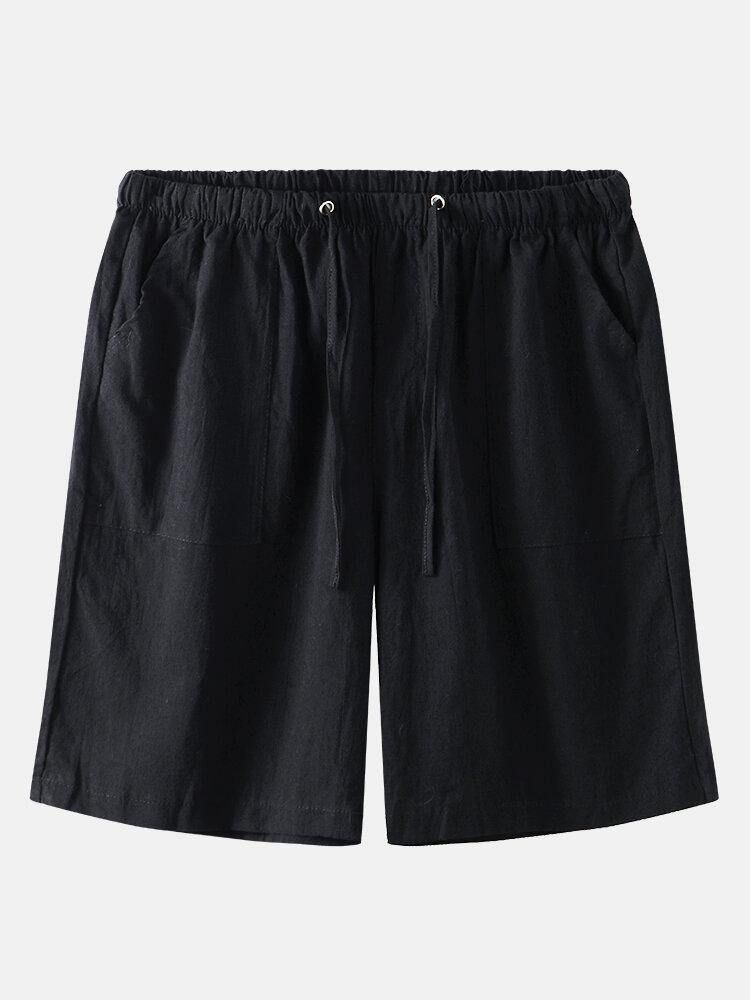 Män Casual Flax Andas Passform Bekväma Enfärgade Shorts