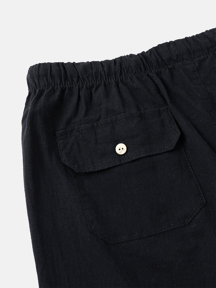 Män Casual Flax Andas Passform Bekväma Enfärgade Shorts