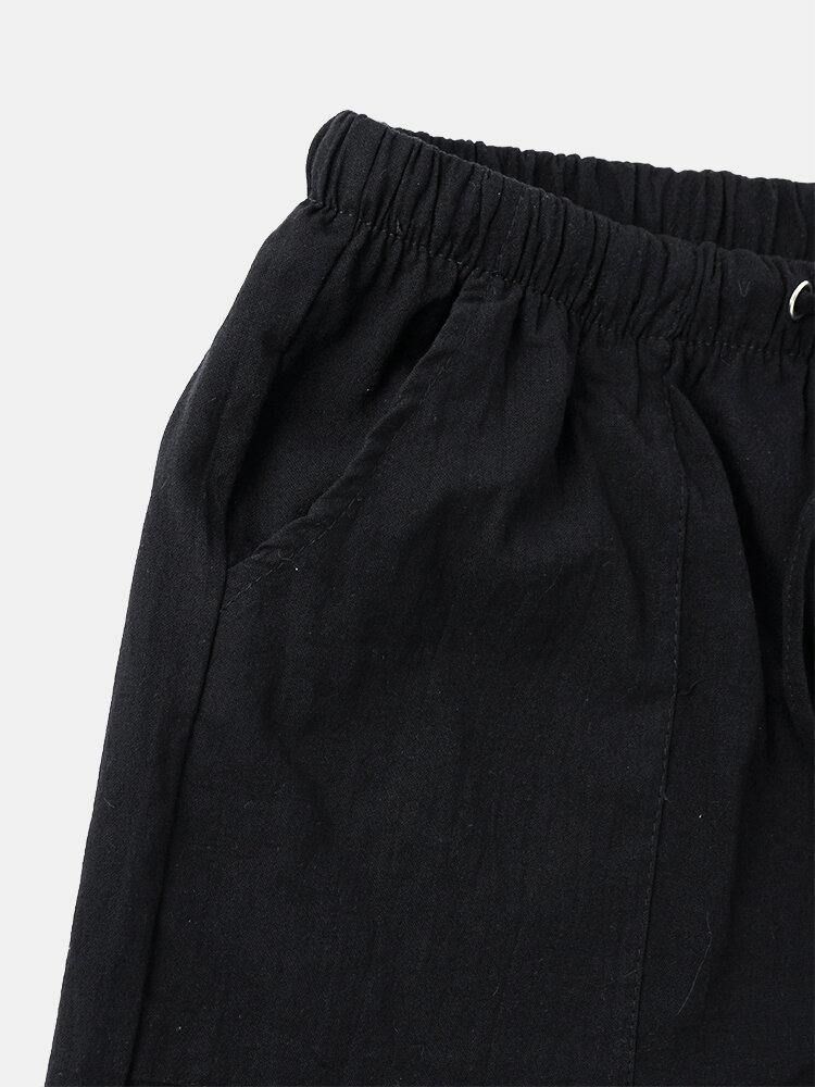 Män Casual Flax Andas Passform Bekväma Enfärgade Shorts