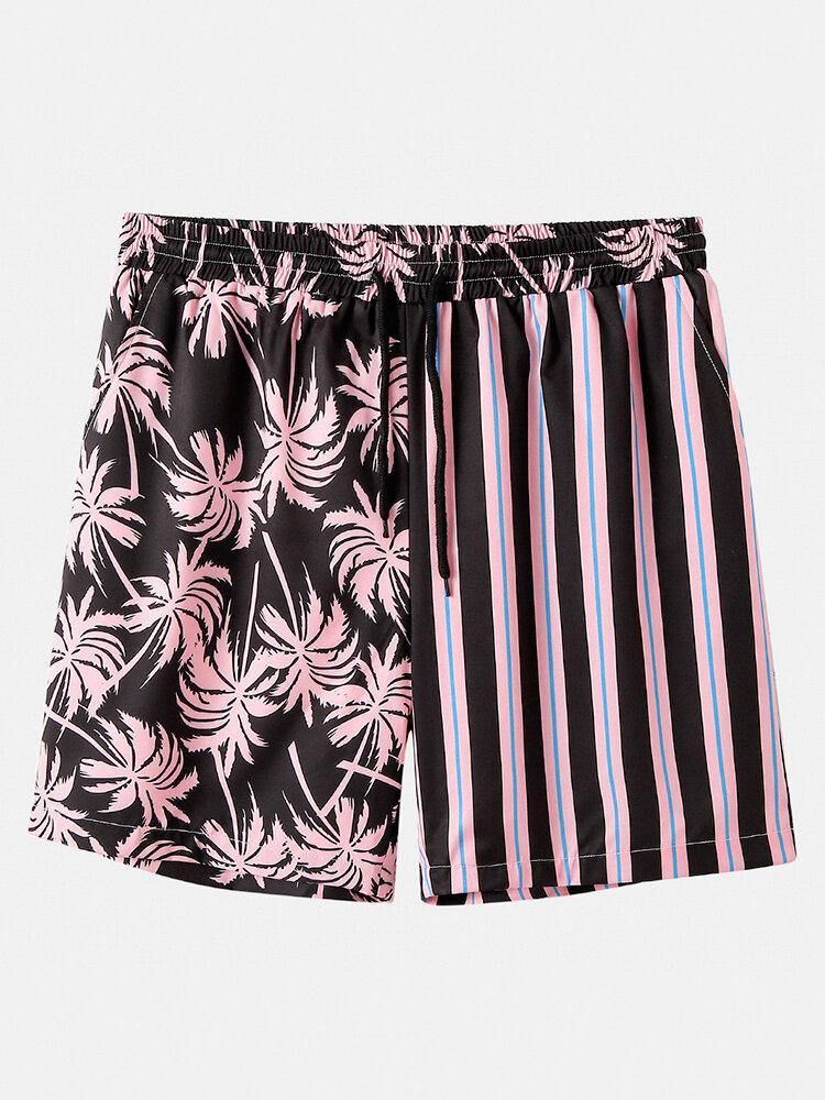 Män Coconut Tree Färgglada Stripe Blandade Print Casual Shorts