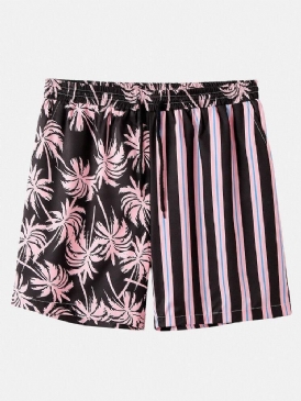 Män Coconut Tree Färgglada Stripe Blandade Print Casual Shorts