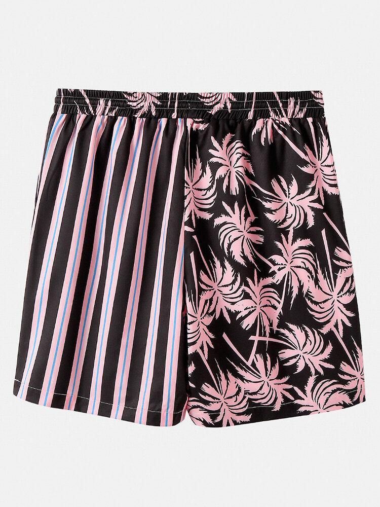 Män Coconut Tree Färgglada Stripe Blandade Print Casual Shorts