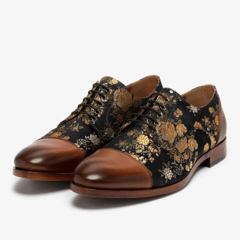 Män Blommig Tryckt Brittisk Stil Cap Toe Comfy Casual Formell Klänning Skor