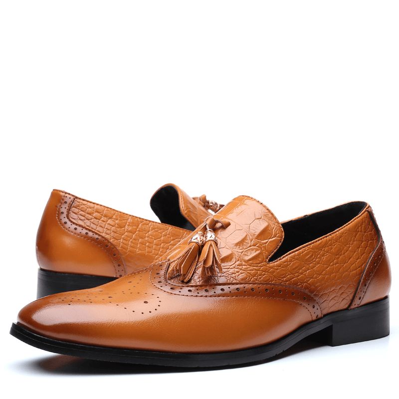 Män Brogue Tofs Decor Dress Loafers Slip On Business Casual Formell Skor