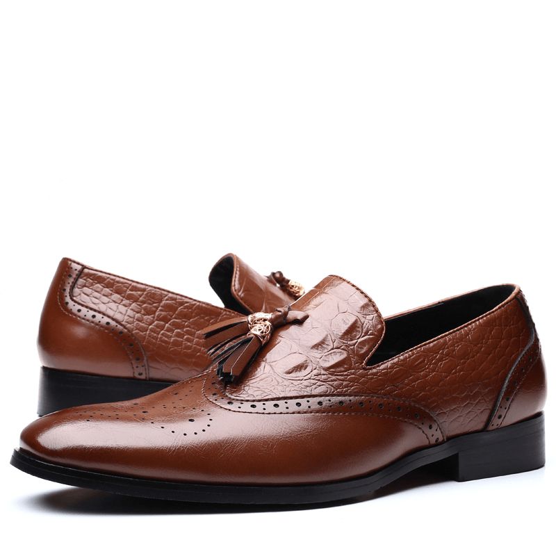 Män Brogue Tofs Decor Dress Loafers Slip On Business Casual Formell Skor