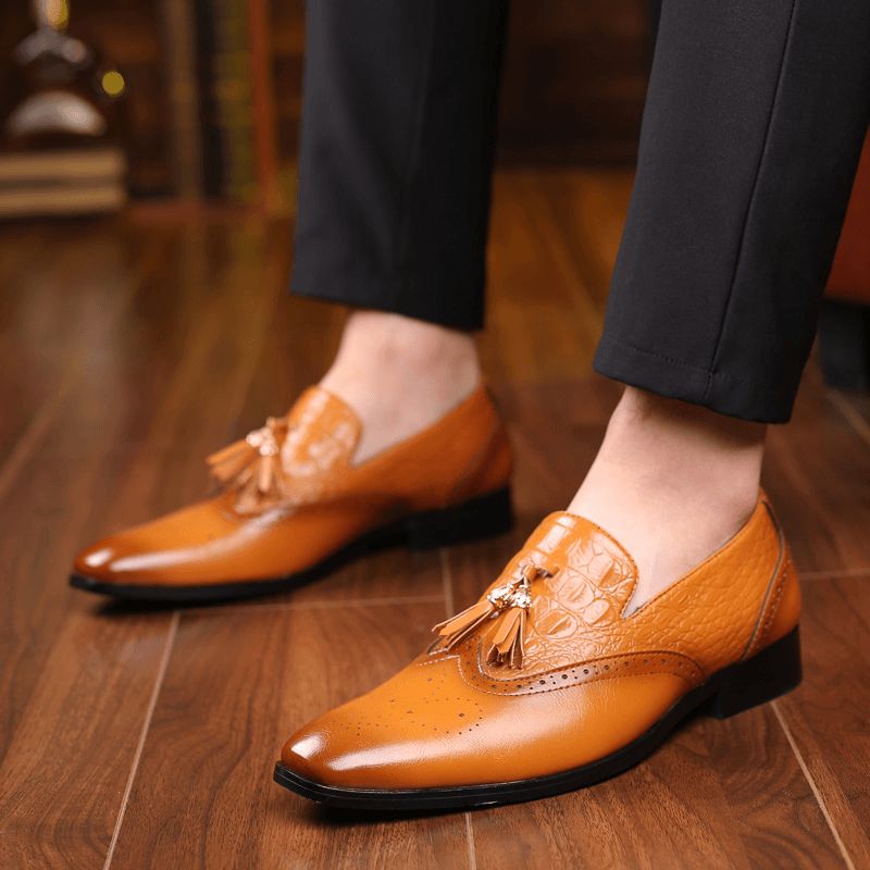 Män Brogue Tofs Decor Dress Loafers Slip On Business Casual Formell Skor