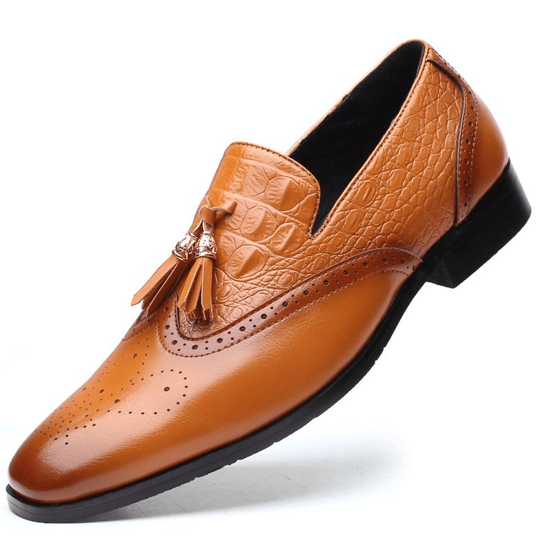 Män Brogue Tofs Decor Dress Loafers Slip On Business Casual Formell Skor