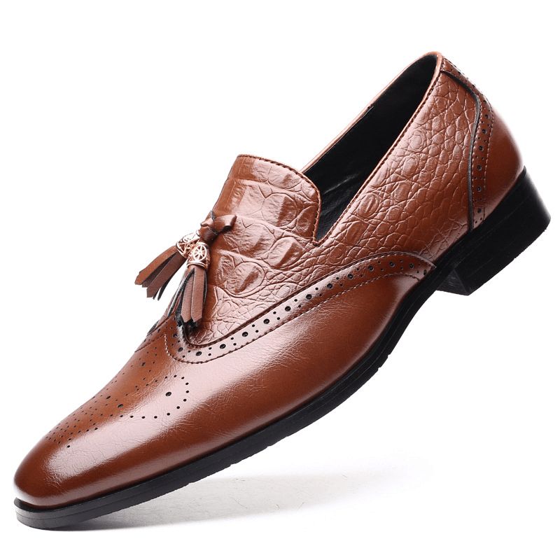 Män Brogue Tofs Decor Dress Loafers Slip On Business Casual Formell Skor