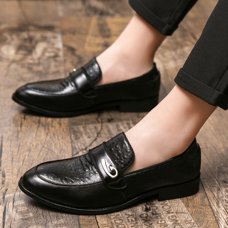 Män Retro Metall Splicing Läder Bekväma Slip On Business Casual Gentle Skor