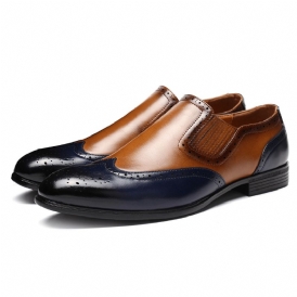 Menico Herr Brogue Carved Color Spicing Slip På Business Oxfords