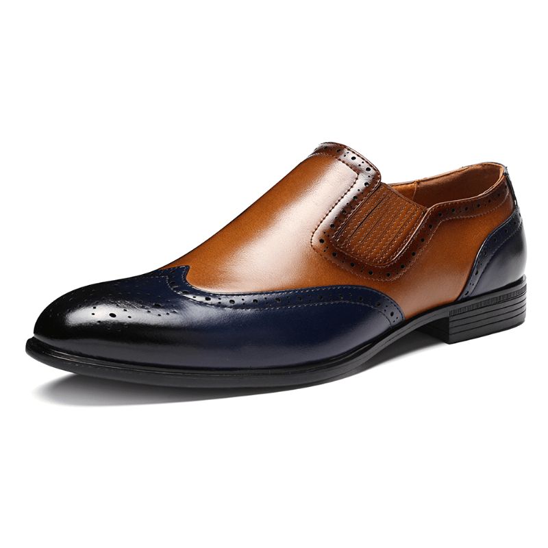 Menico Herr Brogue Carved Color Spicing Slip På Business Oxfords