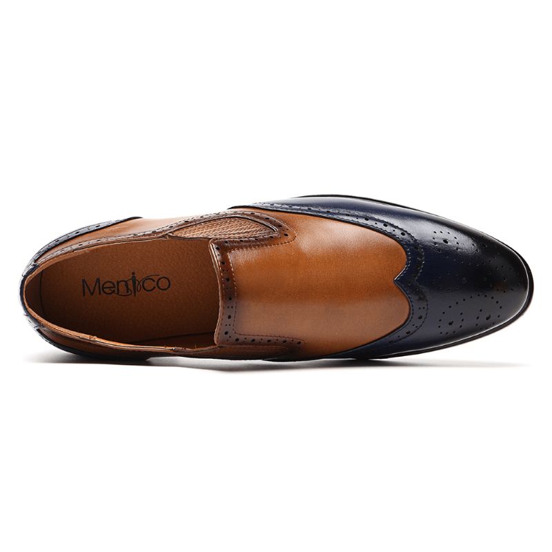 Menico Herr Brogue Carved Color Spicing Slip På Business Oxfords