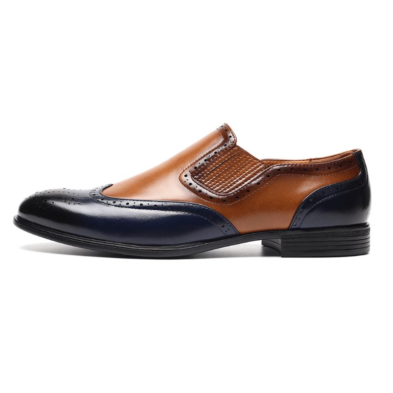 Menico Herr Brogue Carved Color Spicing Slip På Business Oxfords