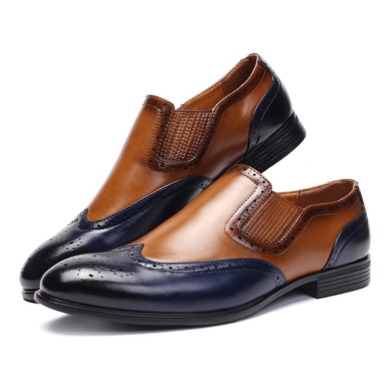 Menico Herr Brogue Carved Color Spicing Slip På Business Oxfords